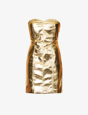 AMY LYNN: Metallic sweetheart-neck faux-leather mini dress
