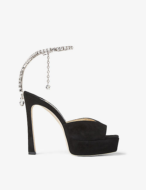 JIMMY CHOO: Saeda crystal-embellished suede heeled sandals