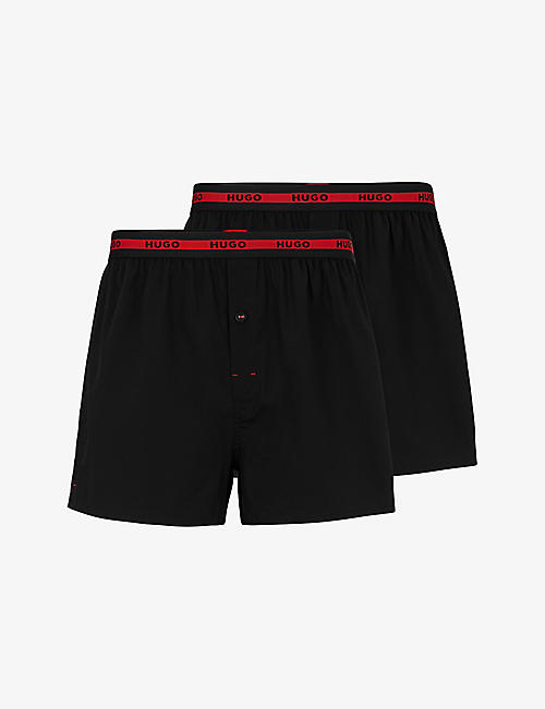 HUGO: Pack of two logo-waistband regular-rise cotton boxers