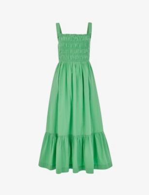 WHISTLES: Greta shirred-bodice cotton poplin midi dress