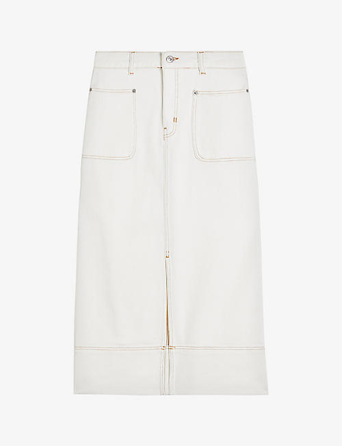 TED BAKER: Jomana high-waisted front-slit stretch-denim midi skirt