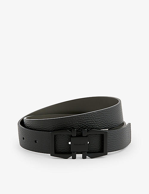 FERRAGAMO: Branded-buckle textured-finish leather belt