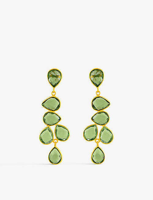 SHYLA: Sheena 22ct yellow-gold plated sterling silver and glass drop earrings