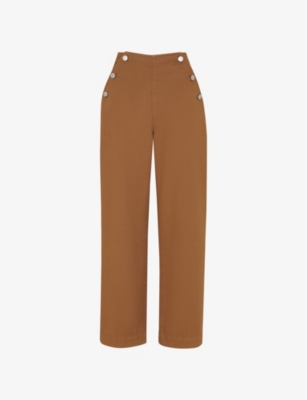 WHISTLES: Emily button-embellished straight-leg high-rise cotton trousers