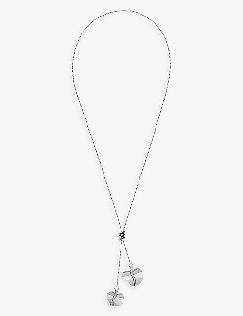 LA MAISON COUTURE: La Maison Couture x Tomasz Donocik Double Leaf white gold-plated recycled sterling-silver, cubic zirconia and enamel necklace