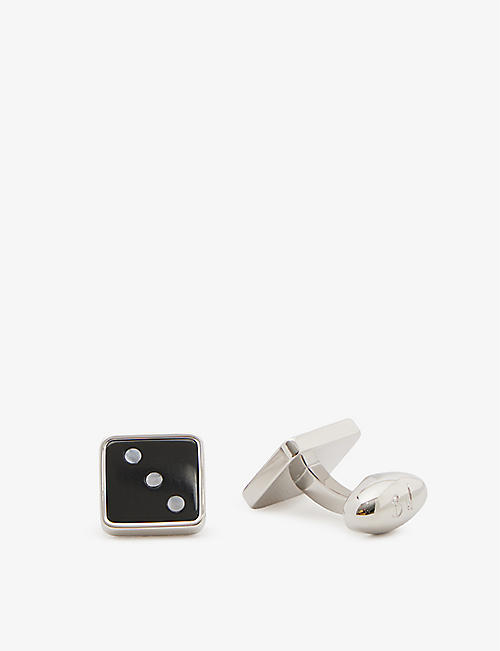 BABETTE WASSERMAN LONDON: Dice onyx, mother of pearl and rhodium-plated metal cufflinks
