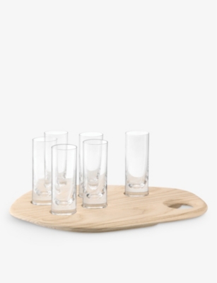 LSA: Organic-shaped ash wood and glass shot set 29cm