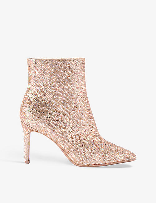 CARVELA: Lovebird crystal-embellished heeled woven ankle boots