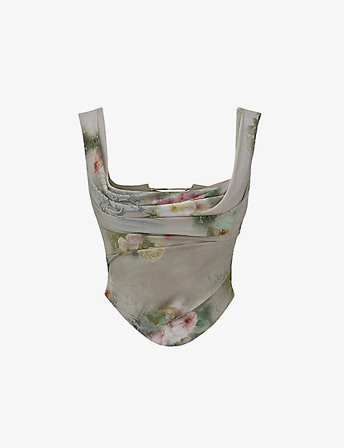 HOUSE OF CB: Una floral-pattern stretch-woven top