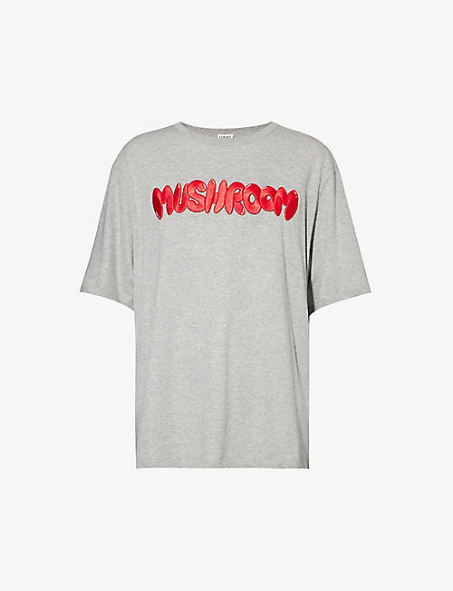 LOEWE: Mushroom text-embroidered cotton T-shirt