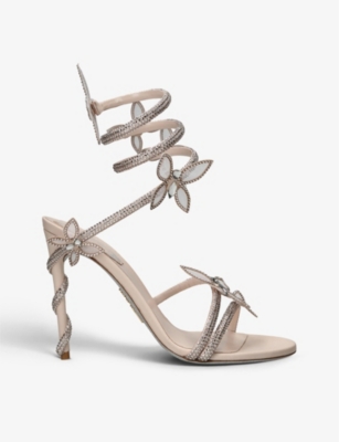 RENE CAOVILLA: Margot floral-embellished satin heeled sandals