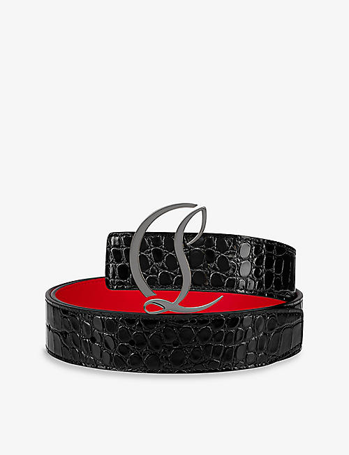 CHRISTIAN LOUBOUTIN: Logo-plaque patent-leather belt