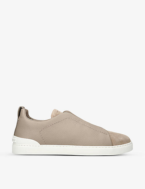 ZEGNA: Triple Stitch panelled grained-leather and suede low-top trainers