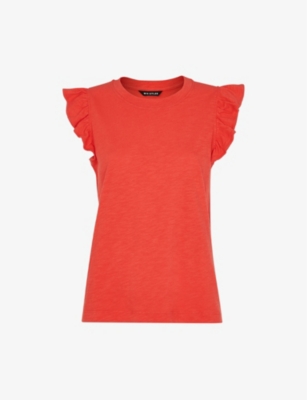 WHISTLES: Frilled cap-sleeved cotton T-shirt