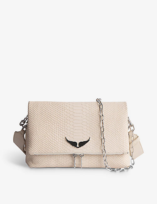 ZADIG&VOLTAIRE: Rocky wing-embellished python-effect leather crossbody bag
