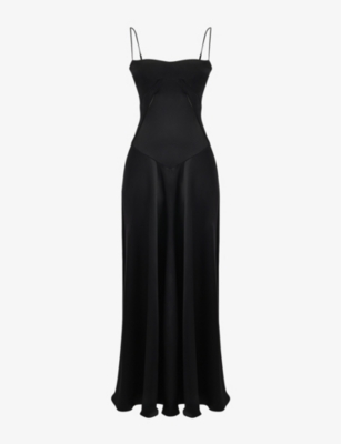 HOUSE OF CB: Anabella fitted-bodice lace-up satin maxi dress