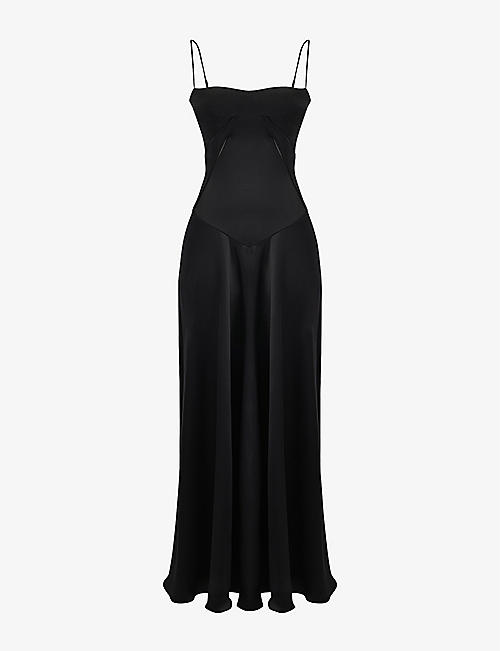 HOUSE OF CB: Anabella fitted-bodice lace-up satin maxi dress