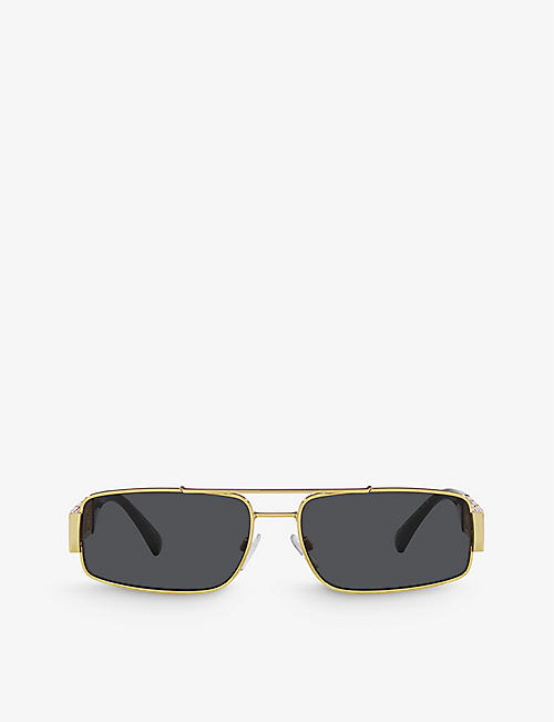 VERSACE: VE2257 Greca-hardware rectangle-frame metal sunglasses