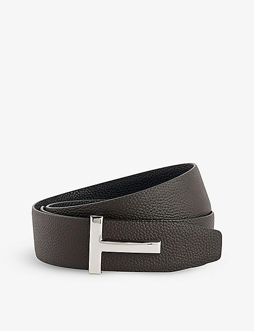 TOM FORD: Logo-buckle reversible leather belt