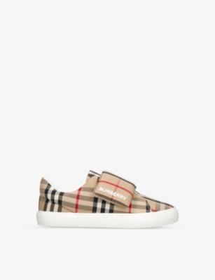 BURBERRY: James logo-print checked canvas low-top trainers 5-9 years