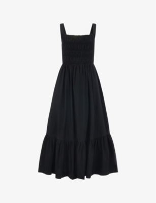 WHISTLES: Greta shirred-bodice cotton-poplin midi dress