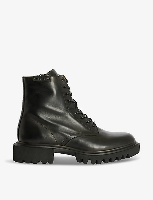 ALLSAINTS: Vaughan logo-embossed lace-up leather ankle boots