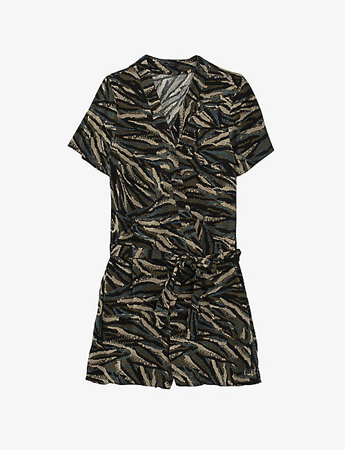 IKKS: Camouflage jungle-print woven playsuit
