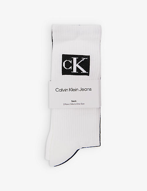 CALVIN KLEIN: Logo-print cuff pack of two stretch cotton-blend socks
