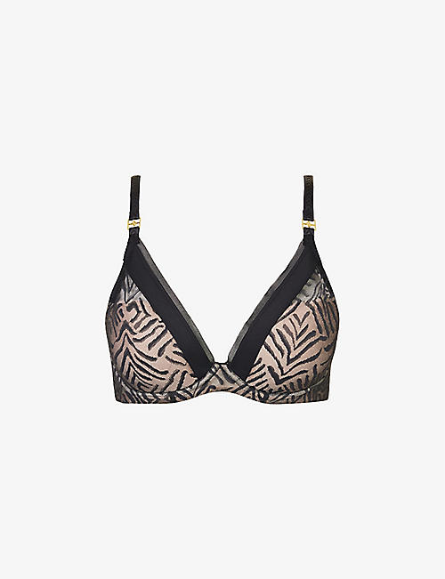 CHANTELLE: Graphic Allure lace-overlay stretch-mesh T-shirt bra