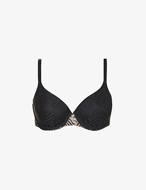 CHANTELLE: Graphic Allure lace-overlay stretch-mesh spacer bra