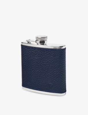 ASPINAL OF LONDON: Logo-embossed grained-leather and sterling-silver flask