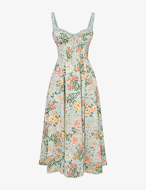 HOUSE OF CB: Sabrina floral-print cotton-blend midi dress