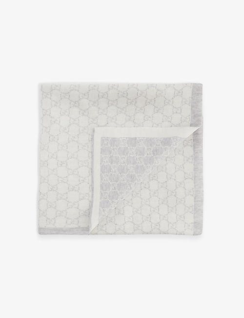 GUCCI: Baby monogram-pattern square-shape wool blanket