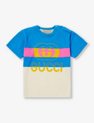 GUCCI: Contrasting-panel brand-print cotton-jersey T-shirt 6-36 months