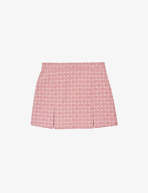 GUCCI: Monogram-pattern high-rise cotton-blend mini skirt