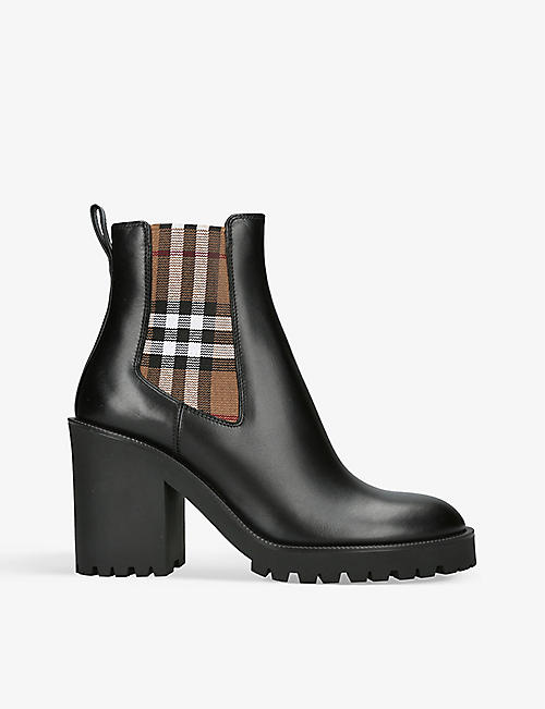BURBERRY: Allostock Vintage check-detail leather-blend boots