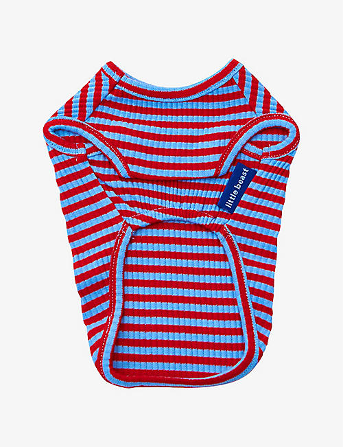 LITTLE BEAST: Bff stripe-pattern brand-embroidered stretch-cotton tank top