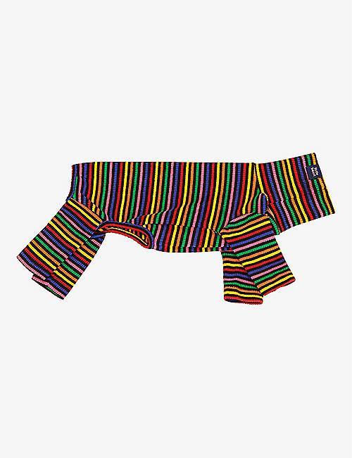 LITTLE BEAST: Fantastic stripe-pattern high-neckline stretch-cotton onesie