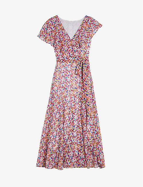 TED BAKER: Priiyah Graphic-print ruffle-trim woven midi dress