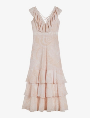 TED BAKER: Sheriil paisley-print ruffle-detail woven maxi dress