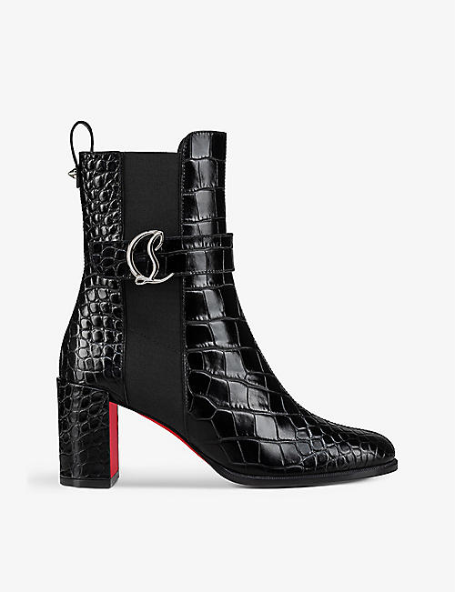 CHRISTIAN LOUBOUTIN: CL brand-plaque 70 heeled leather Chelsea boots