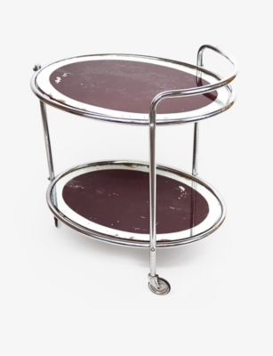 VINTERIOR: Pre-loved two-tier 1940s metal and glass drinks trolley 72cm