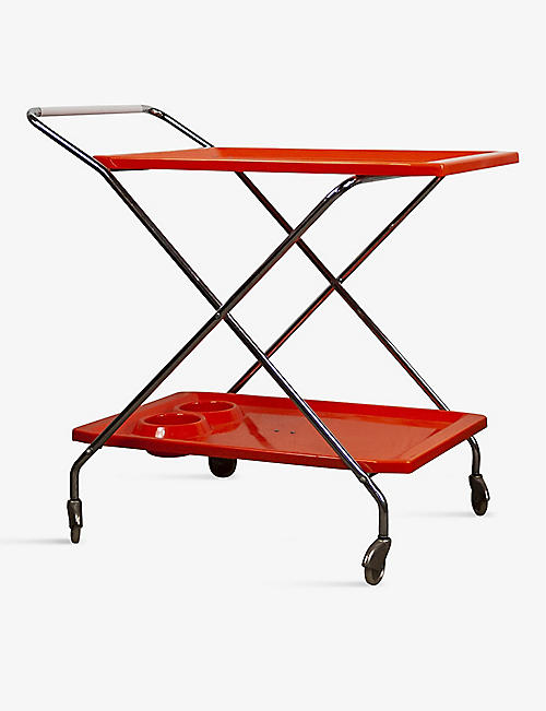 VINTERIOR: Pre-loved Italian 1960s foldable metal and plastic bar cart 74cm