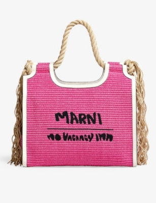 MARNI: Marni x No Vacancy Inn Marcel cotton-blend raffia tote bag