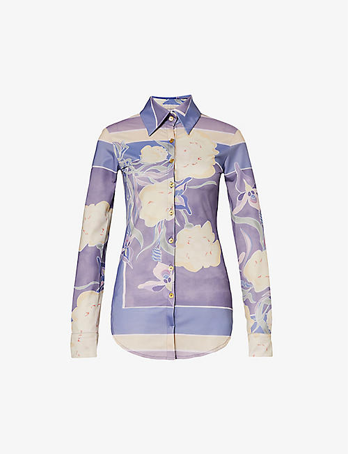 CONNER IVES: Floral-print slim-fit stretch recycled-polyester shirt
