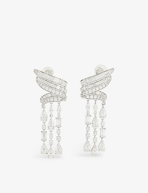 SWAROVSKI: Twisted-chandelier rhodium-plated and zirconia earrings