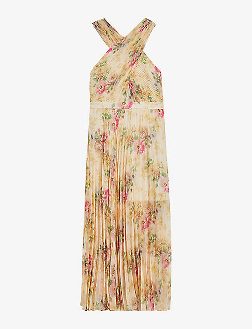 TED BAKER: Cross-front pleated woven midi dress