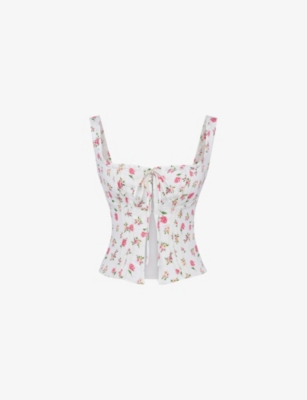 HOUSE OF CB: Chicca floral-print linen-blend top