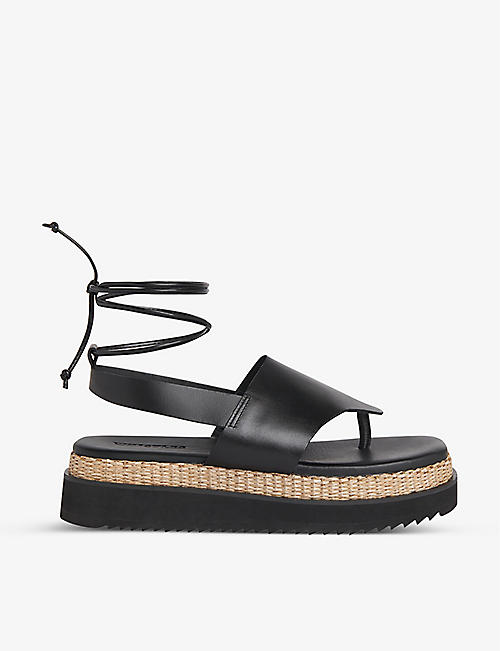 WHISTLES: Lia raffia leather platform sandals