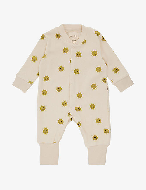 CLAUDE & CO: Smiley-face graphic-print stretch organic-cotton romper 0-12 months